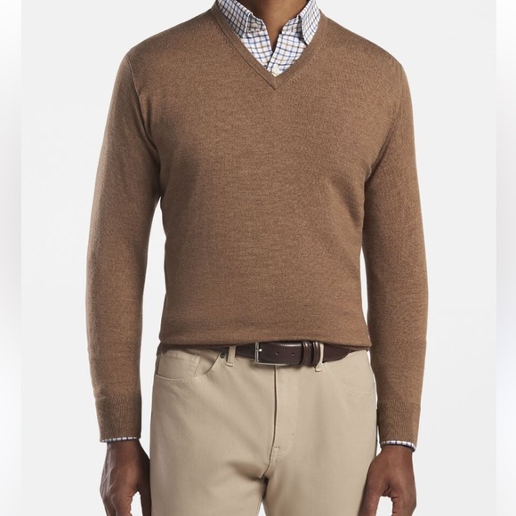 Peter Millar Brown V-Neck Sweater Sz Medium Merino Wool - Picture 14 of 14